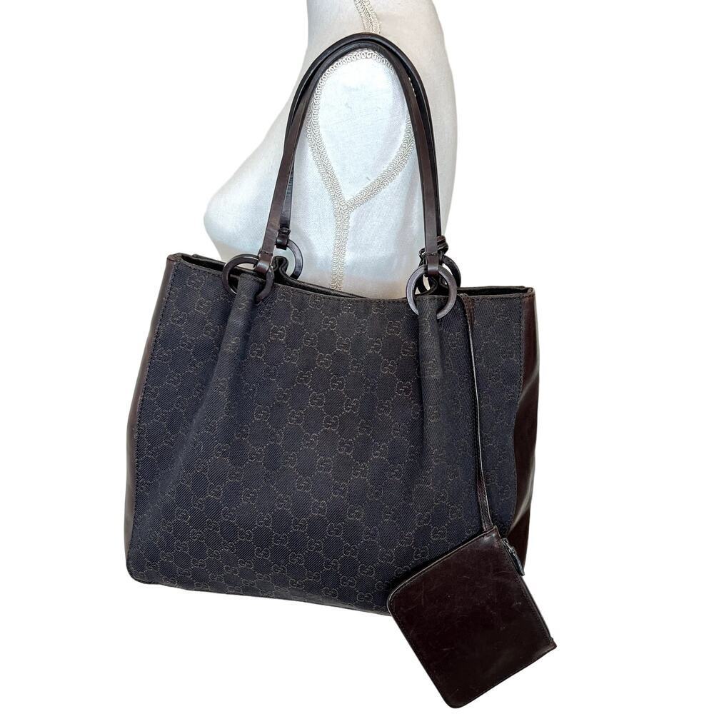 Gucci Chocolate Brown Hobo Tote GG Canvas Brown 101920